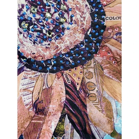 J.NNA Women's Distressed Denim Jean Jacket Small Flower Patch Beads Sequins - Picture 11 of 14